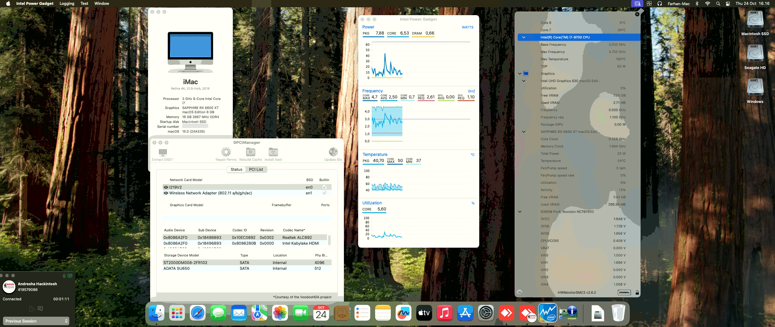Success Hackintosh macOS Sequoia 15.0 Build 24A335 in Asrock B365M Pro4 + Intel Core i7 9700 + Sapphire RX 6600 XT